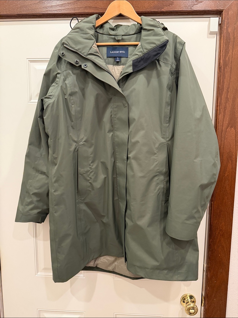 Lands' End Olive Green Waterproof Hooded Coat